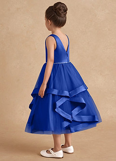 Azazie Posy Blumenmädchenkleider A-Linie Mit Perlen Tüll Kleid Königsblau image2