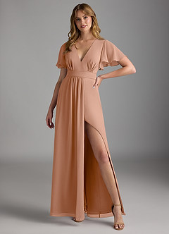 Azazie Zaniah Brautjungfernkleider A-Linie Chiffon Kleid Champagner Rosa image4