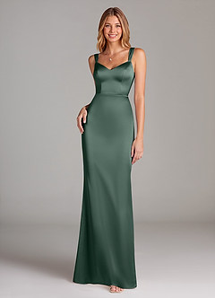 Azazie Denice Robes de demoiselle d'honneur Robe Trapèze en Satin extensible Plissée Mousse De Mer image3