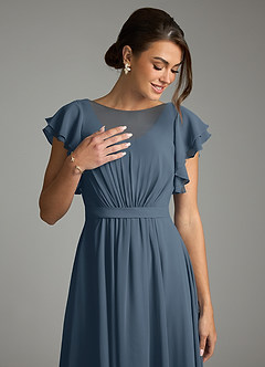 Azazie Daphne Modest Bridesmaid Dresses A-Line Ruffled Chiffon Floor-Length Dress image5