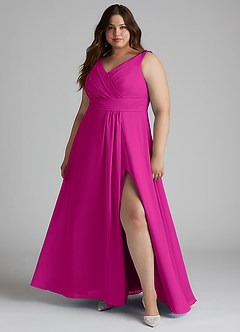 Azazie Karina Bridesmaid Dresses Fuchsia A-Line Pleated Chiffon Dress image6