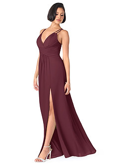 Azazie Farren Vestidos de damas de honor Vestido de Cabernet de Gasa de Corte en A Convertible con Plisado image3