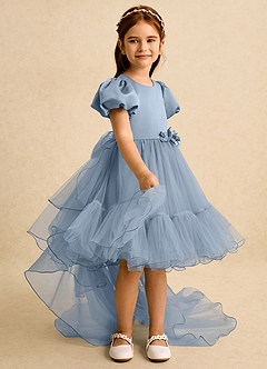 Azazie Cocoa Abiti da Ragazza di Fiori Abito Principessa in Tulle Plissettato Blu Polveroso image8