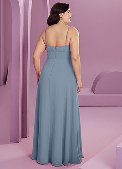 Barbie ♥ Azazie Jurken voor bruidsmeisjes Jurk van Chiffon met A-Lijn met Zakken Stoffig Blauw image2