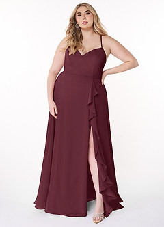 Azazie Naeem Brautjungfernkleider A-Linie V-Hals Rüsche Chiffon Kleid Cabernetrot image7
