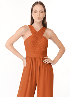 Azazie Berdie Bridesmaid Dresses Cinnamon Halter Chiffon Jumpsuit image5