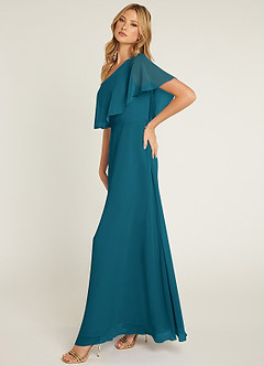 Azazie Lizzy Brautjungfernkleider A-Linie One-Shoulder Chiffon Kleid Tintenblau image4