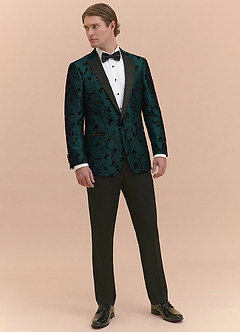 front Samuel Emerald Floral Jacquard Peak Lapel Tuxedo Jacket