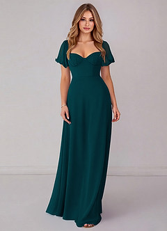 Azazie Fatima Bridesmaid Dresses Pine A-Line with Pockets Chiffon Dress image3