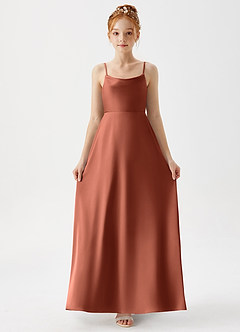 Azazie Shale Junior Clay A-Line Stretch Satin Dress image3