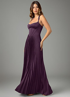Azazie Avenelle Bridesmaid Dresses Plum A-Line Corset Stretch Satin Dress image3