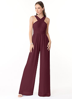Azazie Berdie Robes de demoiselle d'honneur Combinaison en Mousseline de soie Dos nu Cabernet image1