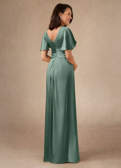Azazie Emmeline Mother of the Bride Dresses Eucalyptus A-Line Pleated Stretch Satin Dress image2