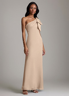 Azazie Yuanna Bridesmaid Dresses Taupe Mermaid One Shoulder Chiffon Dress image4