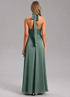 Azazie Tracie Bridesmaid Dresses Sea Moss A-Line Side Slit Stretch Satin Dress image2