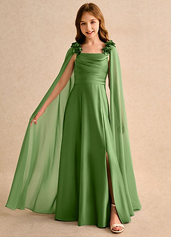 Azazie Rosita Girls Formal Robe Demoiselle D'honneur Fillette Robe Trapèze en Mat Satiné Plissée Basilic image1