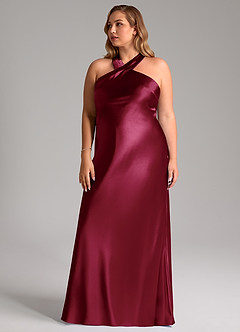Azazie Doretta Bridesmaid Dresses Burgundy Mermaid Bow Metallic Satin Dress image12