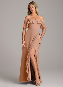 Azazie Aubrie Jurken voor bruidsmeisjes Jurk van Chiffon met A-Lijn Off the Shoulder Champagne Roos image4