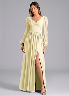 Azazie Teri Bridesmaid Dresses Lemon Sorbet A-Line Long Sleeve Chiffon Dress image4