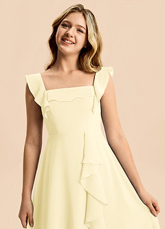 Azazie Nori Junior Lemon Sorbet A-Line Ruched Chiffon Dress image7