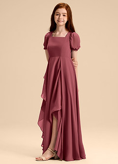 Azazie Priya Junior Merlot A-Line Blouson Chiffon Dress image4