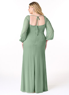 Azazie Charissa Final Sale Champagne Sheath Corset Pleated Mesh Dress image8