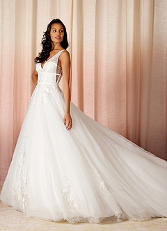 Azazie Lafayette Wedding Dresses A-Line Lace Tulle Cathedral Train Dress image3