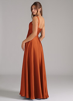 Azazie Shaude Bridesmaid Dresses Cinnamon A-Line Pleated Stretch Satin Dress image7