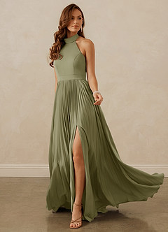 Christian Siriano Bridal for Azazie 1007 Robes de demoiselle d'honneur Robe Trapèze en Satin extensible Plissée Pistache image3