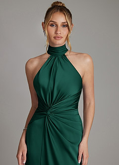 Azazie Gracelynn Robes de demoiselle d'honneur Robe Fourreau en Satin extensible Plissée émeraude image3