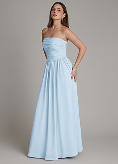 Azazie Andreina Vestidos de damas de honor Vestido de Azul Cielo de Gasa de Corte en A con Plisado image4