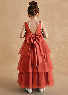Azazie Megallie Robe Demoiselle D'honneur Fillette Robe Trapèze en Tulle Arc Rouille image5