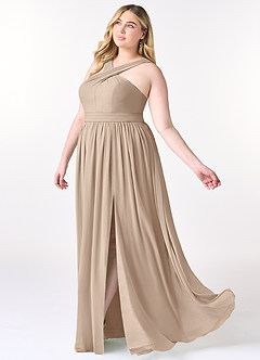 Azazie Elvira Bridesmaid Dresses Taupe A-Line Pleated Chiffon Dress image9