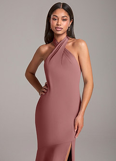 Azazie Lorena Bridesmaid Dresses Desert Rose Mermaid Pleated Chiffon Dress image2