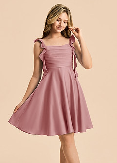 Azazie Kira Junior Dusty Rose A-Line Ruched Stretch Satin Dress image5
