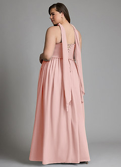 Azazie Cadence Robes de demoiselle d'honneur Robe Trapèze Convertible en Satin extensible Corset Rose Poudré image8