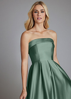 Azazie Lucienne Vestidos de damas de honor Vestido de Eucalipto de Satén Elástico de Corte en A Convertible con Sin tirantes image7