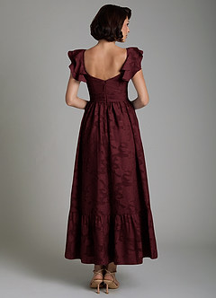 Azazie Anaya Bridesmaid Dresses Cabernet A-Line Ruched Floral Burnout Dress image2