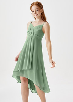 Azazie Mariam Junior Matcha A-Line Pleated Chiffon Dress image1