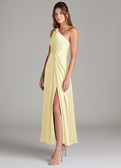 Azazie Brooke Brautjungfernkleider A-Linie One-Shoulder Stretch-Satin Kleid Zitronensorbet image5
