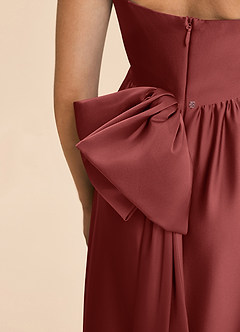 Azazie Kai Junior Terracotta A-Line Pleated Stretch Satin Dress image7