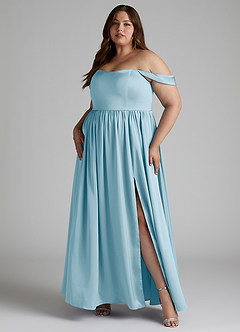 Azazie Morana Final Sale Sky Blue A-Line Off the Shoulder Stretch Satin Convertible Dress image12