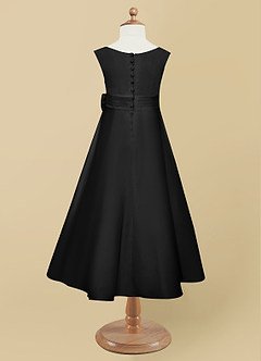 Azazie Lindy vestidos de niña de las flores Vestido de Negro de Satin Mate de Corte En A con Plisado image11