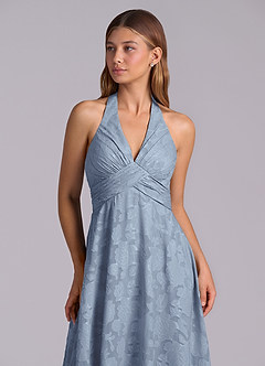 Azazie Tessie Brudtärnklänningar Klä av A-Linje i Blommig Utbrändhet Plisserad Dammblå image7