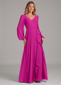 Azazie Simone Jurken voor bruidsmeisjes Jurk van Chiffon met A-Lijn Lange mouw Fuchsia image4