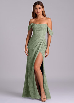 Azazie Johana Brautjungfernkleider Wandelbar Meerjungfrau-Linie Schulterfrei Blumen-Burnout Kleid Agave image4