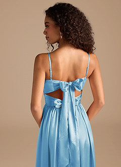 Azazie Zeya Bridesmaid Dresses Steel Blue A-Line Pleated Metallic Satin Dress image4