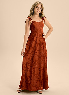 Azazie Rosey Junior Paprika A-Line Sweetheart Neckline Floral Burnout Dress image7