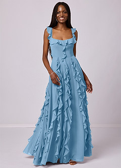 Barbie ♥ Azazie Bridesmaid Dresses Steel Blue A-Line with Pockets Chiffon Dress image4