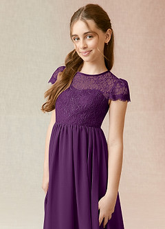 Azazie Delevingne Junior Grape A-Line Lace Chiffon Dress image4